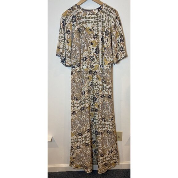 Johnny Was Jade Cruz Maxi Dress Boho 100% Silk Tie Waist Cream Blue Medium M - Picture 7 of 8